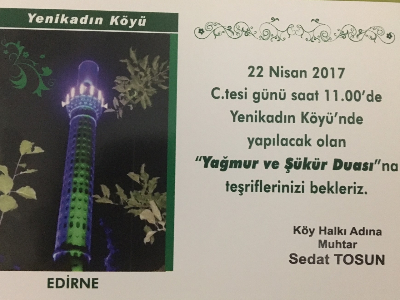 KÖYÜMÜZDE YAĞMUR ve ŞÜKÜR DUASI YAPILACAK